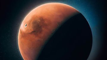 Ilustración de Marte con el eclipse de su luna. (Ilustración Bing)