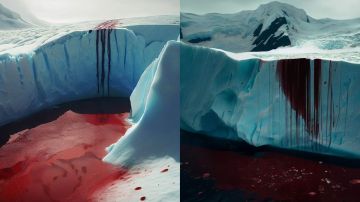 Ilustración de las Cataratas de Sangre en la Antártida.