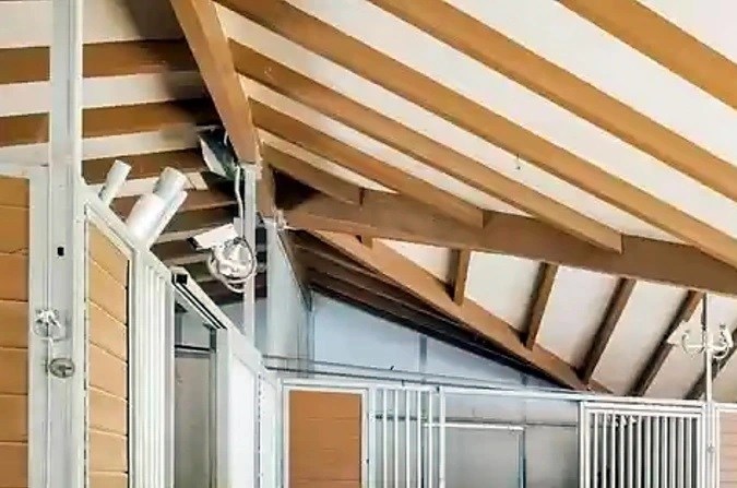 La propiedad incluye establo y extensas áreas verdes.