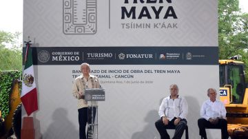 El presidente de México, Andrés Manuel López Obrador, en un informe del Tren Maya.
