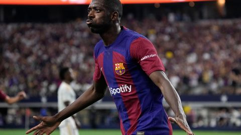 Ousmane Dembélé celebra su gol ante el Real Madrid en un amistoso de pretemporada.