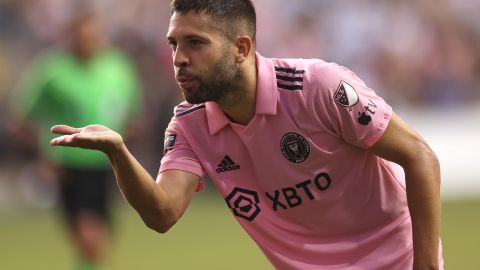 Jordi Alba celebra su primer gol con el Inter Miami en la semifinal de la Leagues Cup 2023 ante el Philadelphia Union.