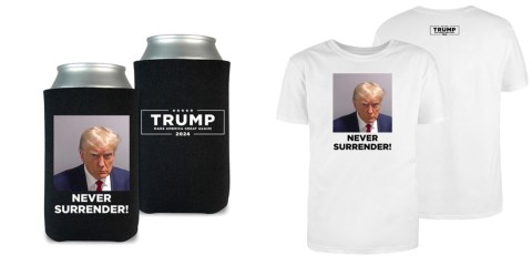 Foto de fichaje de Trump en mercancía para la venta