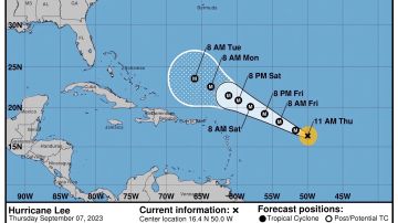 Pronostico de trayectoria de huracán Lee en el Caribe