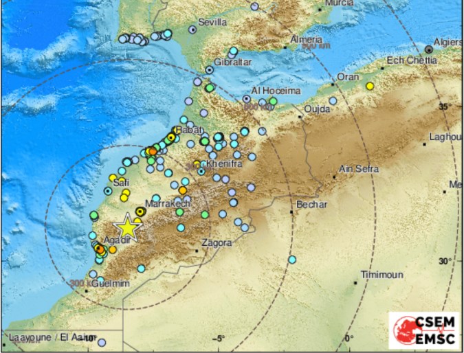 El epicentro del terremoto fue en las montañas de Atlas, a 43 millas al sur de Marrakech, en Marruecos.