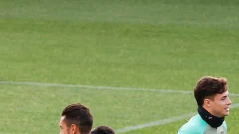 Los jugadores del Atlético de Madrid durante el entrenamiento previo al enfrentamiento ante el Celtic.