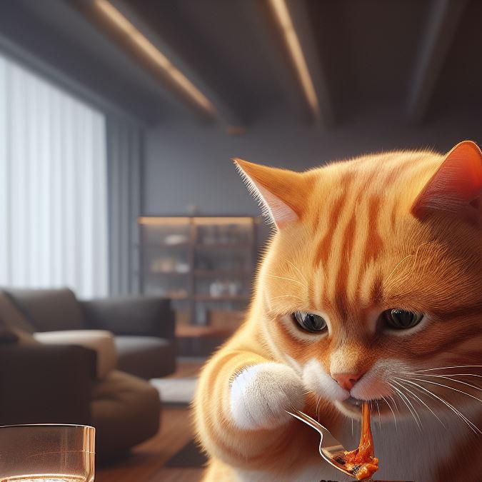 Garfield comiendo lasaña. (Imagen creada con Bing DALL-E3/Impremedia)