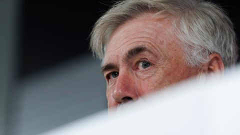 El entrenador del Real Madrid, Carlo Ancelotti durante la rueda de prensa de vísperas del encuentro entre el Real Madrid y el Sevilla.