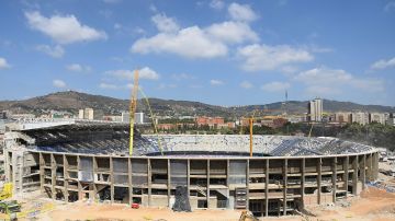 Picture shows ongoing construction works to build the new Camp Nou stadium in Barcelona on August 9, 2023. (Photo by Pau BARRENA / AFP) (Photo by /AFP via Getty Images)
