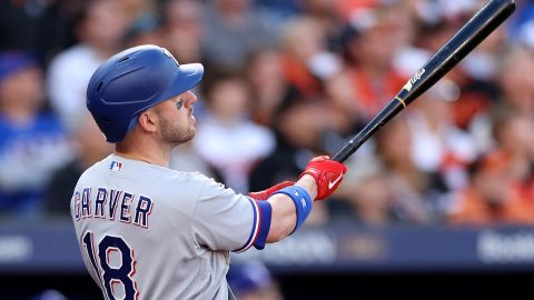 Matt Garver al momento de conectar el Grand Slam frente a Baltimore Orioles.