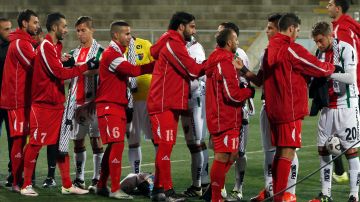 Selección de Palestina durante un encuentro amistoso ante Club Palestino de Chile.