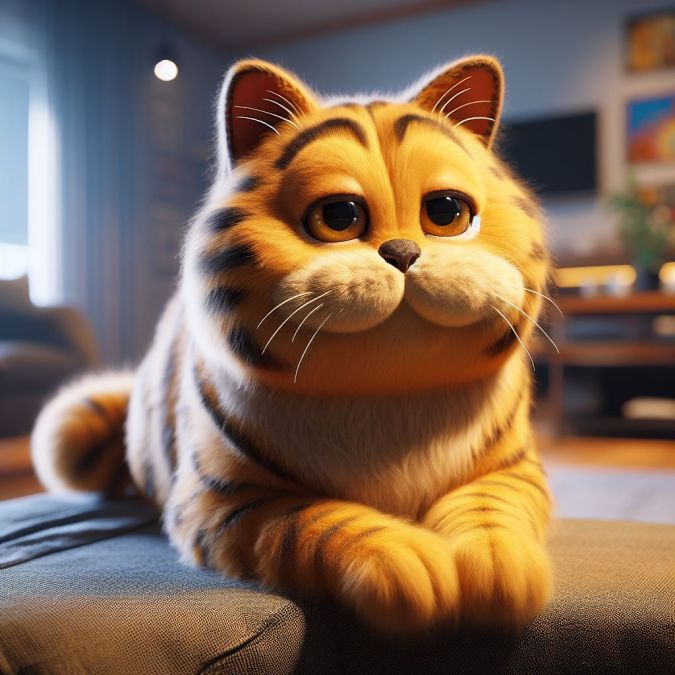 Una variación más caricaturizada de Garfield. (Imagen creada con Bing DALL-E3/Impremedia)