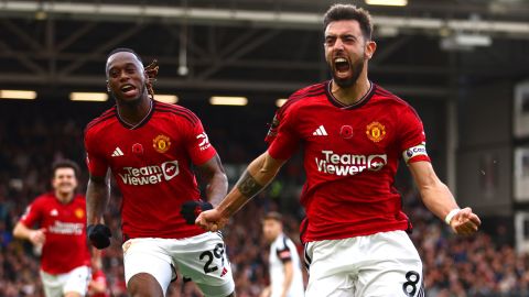 Bruno Fernandes celebra un gol ante el Fulham.