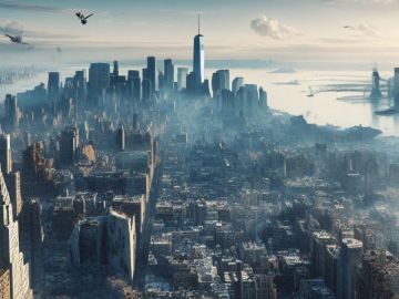 NYC en un mundo post-apocalíptico, según la IA. Imagen creada con Bing Microsoft