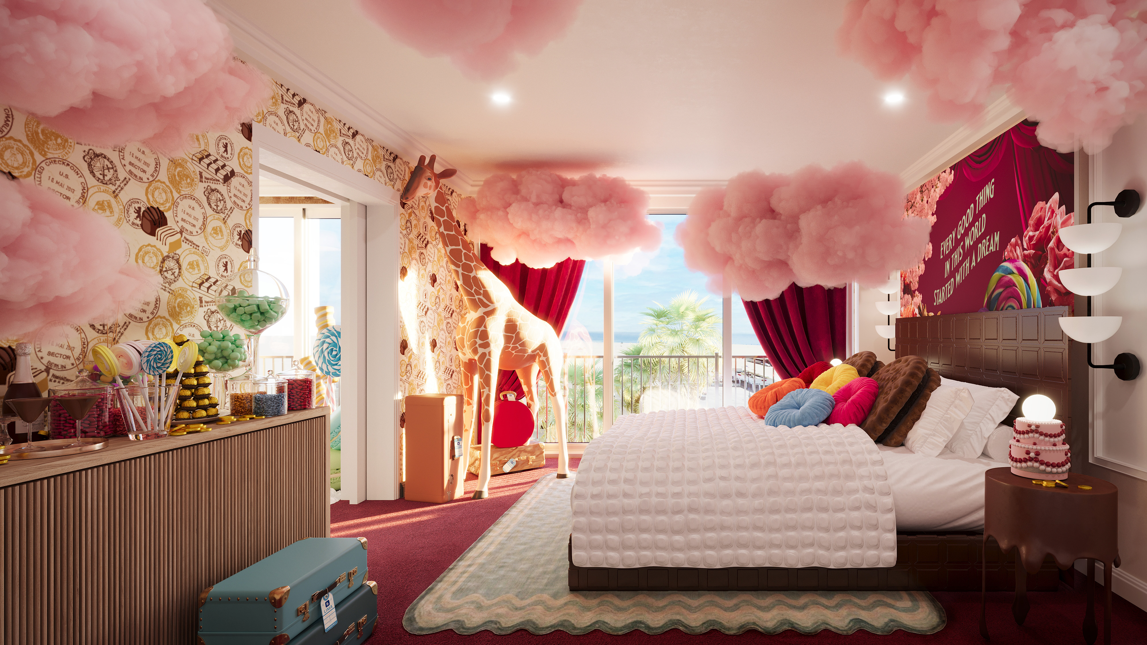Una de las Sweet Suites de Wonka disponibles están en el Viceroy Santa Mónica, Los Ángeles.