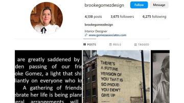 Cuenta de Instagram de Brooke Gómez, con su último post y el anuncio de su fallecimiento.