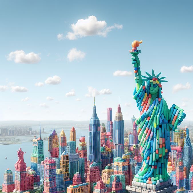 Imagen de un Manhattan formado por edificios inflables. (Imagen creada con Dall-e3 vía Microsoft/ Impremedia)
