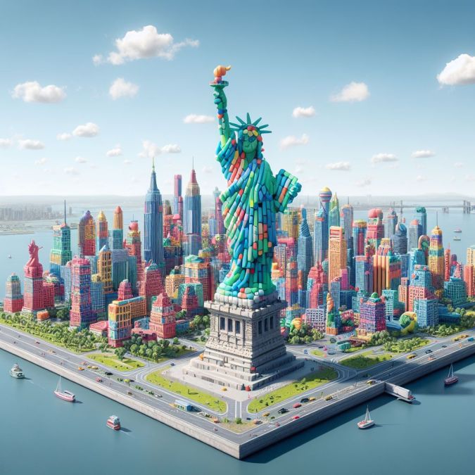 Imagen de un Manhattan formado por edificios inflables. (Imagen creada con Dall-e3 vía Microsoft/ Impremedia)