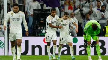 Rodrygo y Brahim Díaz celebran uno de los dos goles del Real Madrid.