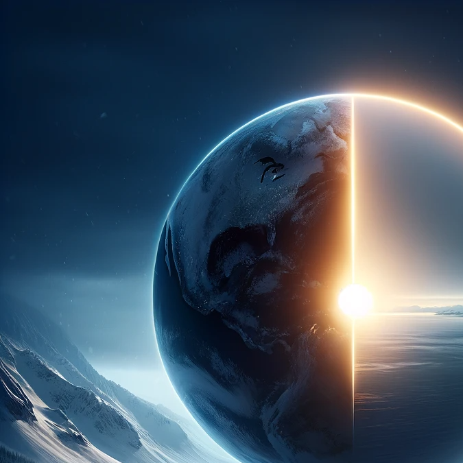 Este fenómeno ocurre dos veces al año, en invierno y en verano, con el solsticio de invierno, teniendo lugar entre el 21 y el 22 de diciembre en el hemisferio norte. (Imagen creada por Impremedia con Dall-e IA)