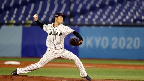 Yoshinobu Yamamoto durante un encuentro de los Juegos Olímpicos de Tokio 2020.