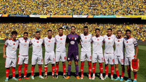 Jugadores del Wydad Casablanca en la previa de una partido de la Liga Africana de Naciones ante el Mamelodi Sundowns.