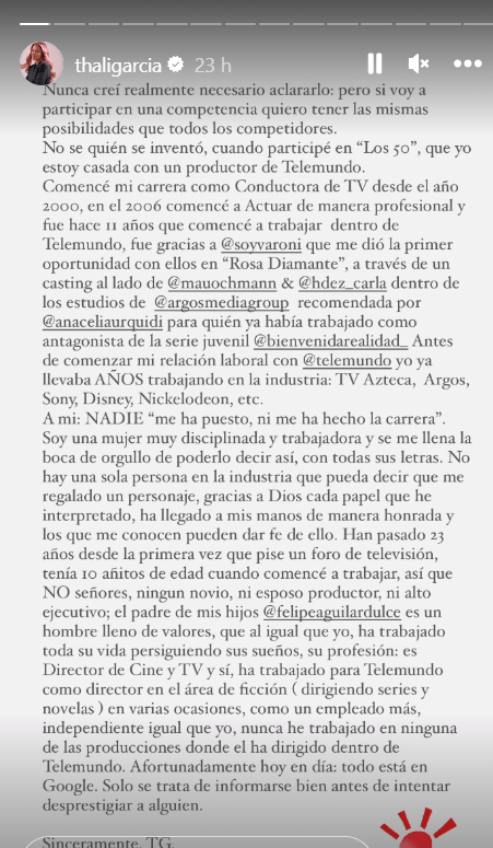 Mensaje de Thali García antes del estreno de 'La Casa de los Famosos 4'. Foto: Captura de pantalla. Instagram Thali García.