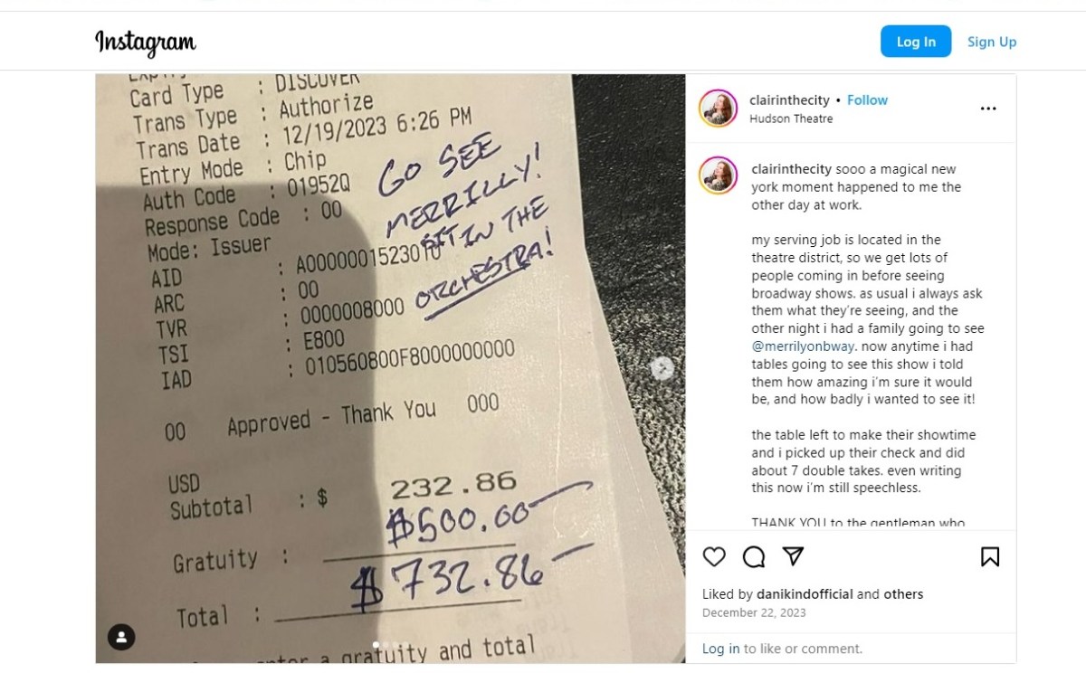 Waitress Receives 0 Tip to See Broadway Musical ‘Merrily We Roll Along’ Starring Daniel Radcliffe