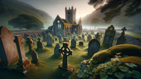 Representación del cementerio medieval recientemente encontrado en Gales.