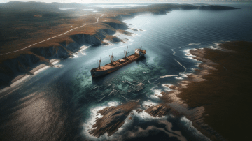 Ilustración de un barco hundido en Terranova, Canadá