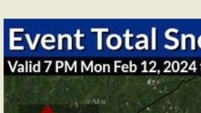 Pronóstico total de nieve 13 de febrero 2024.