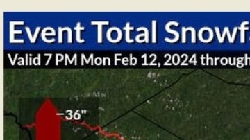 Pronóstico total de nieve 13 de febrero 2024.