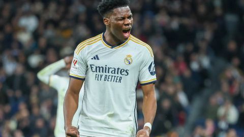 El centrocampista francés del Real Madrid, Aurelien Tchouameni, durante el encuentro correspondiente a la jornada 24 de primera división que disputaron  Real Madrid y Girona.