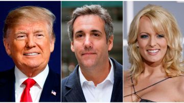 El expresidente Trump, su exabogado Michael Cohen y la estrella porno Stormy Daniels.