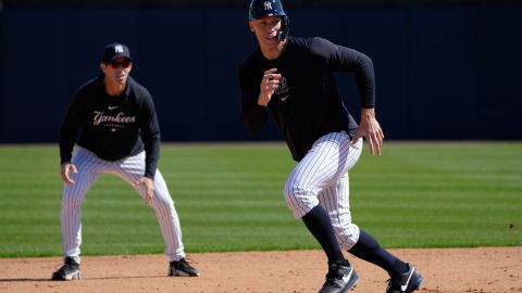 Aaron Judge en los entrenamientos de pretemporada con los Yankees.