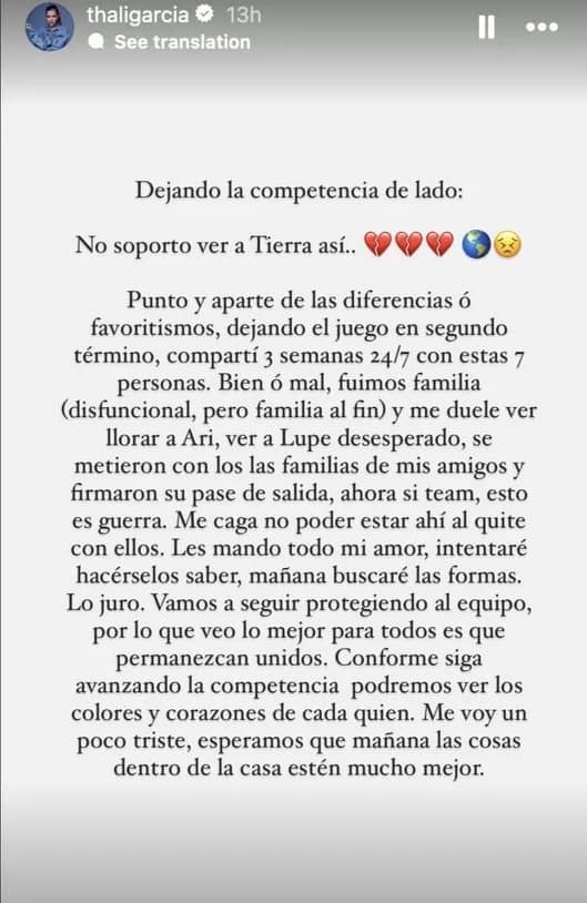 Thalí García aprovechó su perfil de la red social de la camarita para rechazar lo sucedido.