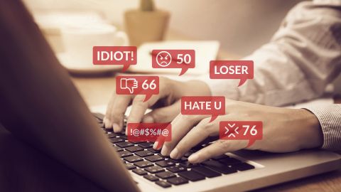 Cyber,Bullying,Concept.,People,Using,Notebook,Computer,Laptop,For,Social