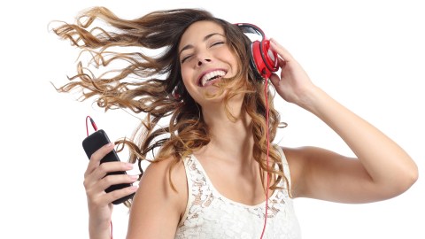 Happy,Girl,Dancing,And,Listening,To,The,Music,Isolated,On