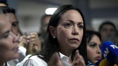 María Corina Machado en la rueda de prensa este miércoles en Caracas.