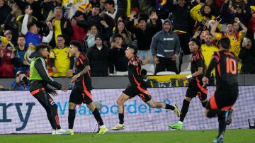 Jugadores de Colombia celebran el gol del amistoso frente a España.