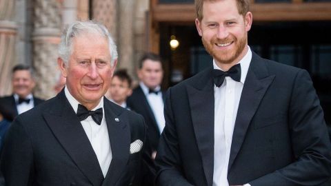 Príncipe Harry posando junto al Rey Carlos III.