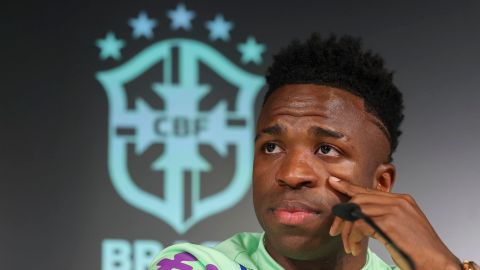 Vinícius Jr. durante la rueda de prensa previa al encuentro amistoso entre España y Brasil.