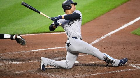 Juan Soto en la caja de bateo con los Yankees.