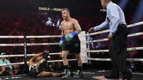 Canelo Alvarez mandó a la lona a Jaime Munguia.