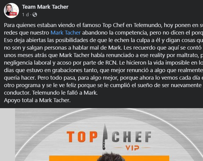 Mark Tacher, actor mexicano, salió de 'Top Chef VIP 3'.