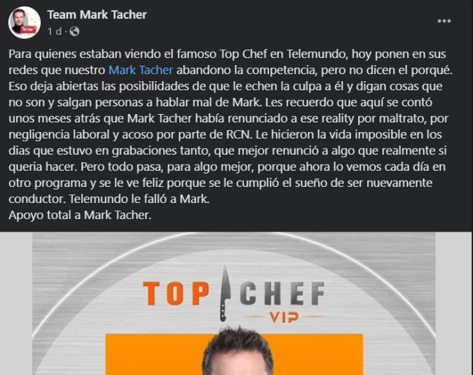 Mark Tacher, actor mexicano, salió de 'Top Chef VIP 3'.