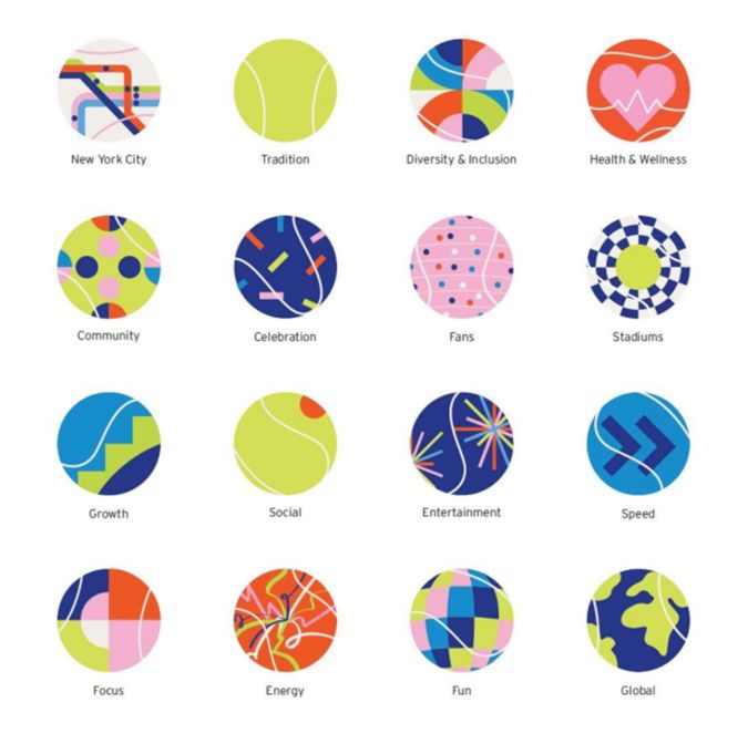 Las 16 pelotas de tenis diseñadas como parte de la campaña.