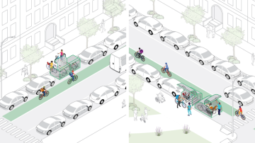 Dos ejemplos de diseños para aparcamientos de bicicletas de pequeña capacidad. /NYC DOT