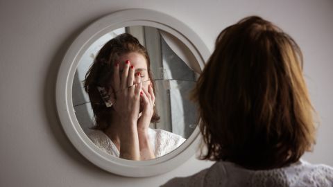 Reflection,Of,A,Woman's,Face,In,Broken,Mirror.,Depression,,Anxiety,