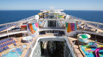 Launch of Symphony of the Seas, Royal Caribbean International's newest and largest ship.
Aerial view of deck.